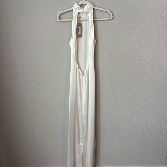 NEW NWT Meshki Claire White Satin Drape Back Maxi Dress - Picture 4 of 10